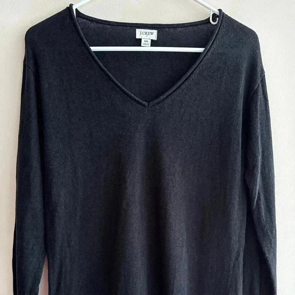 J. Crew Black V-Neck Sweater with Button Sleeves, Size XS